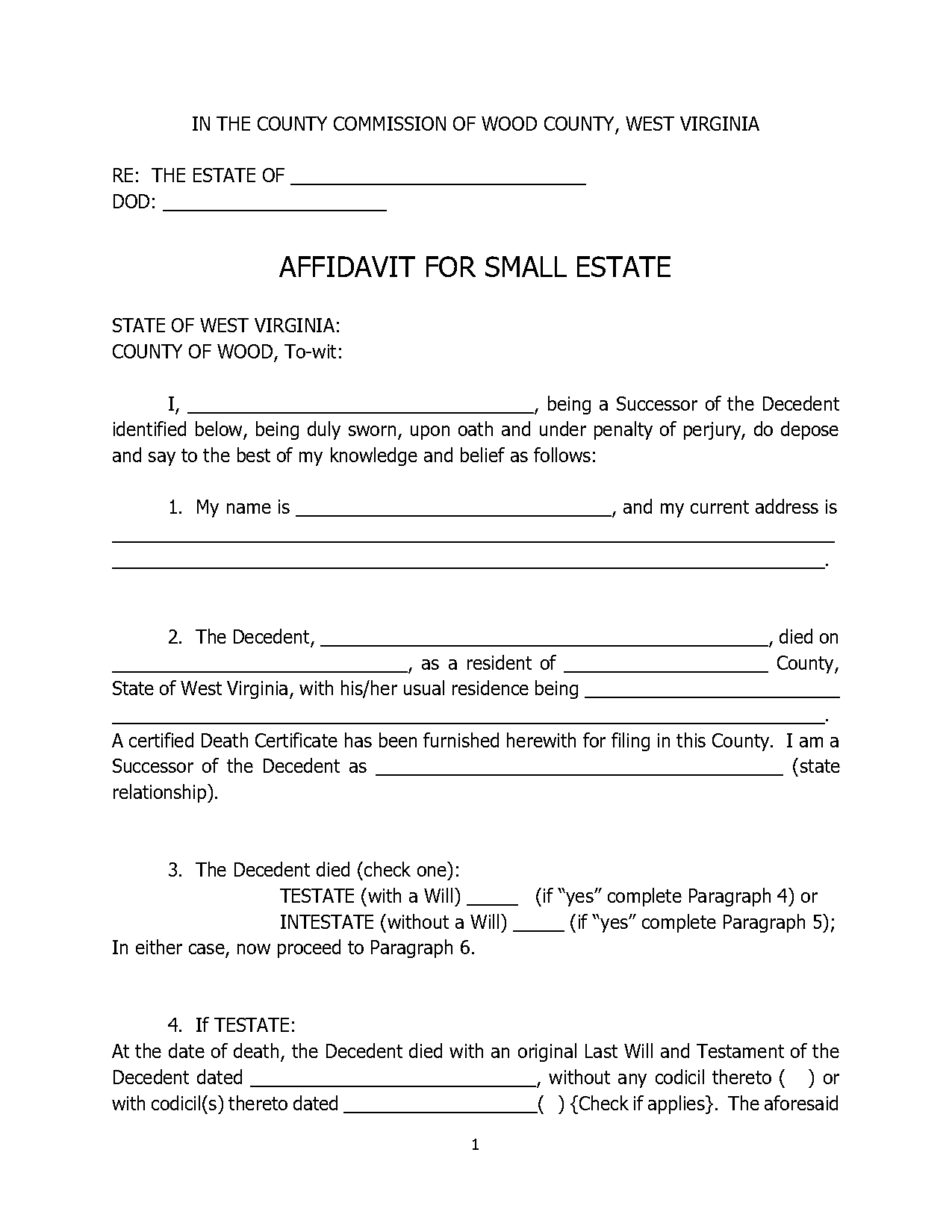 small estate affidavit virginia sample