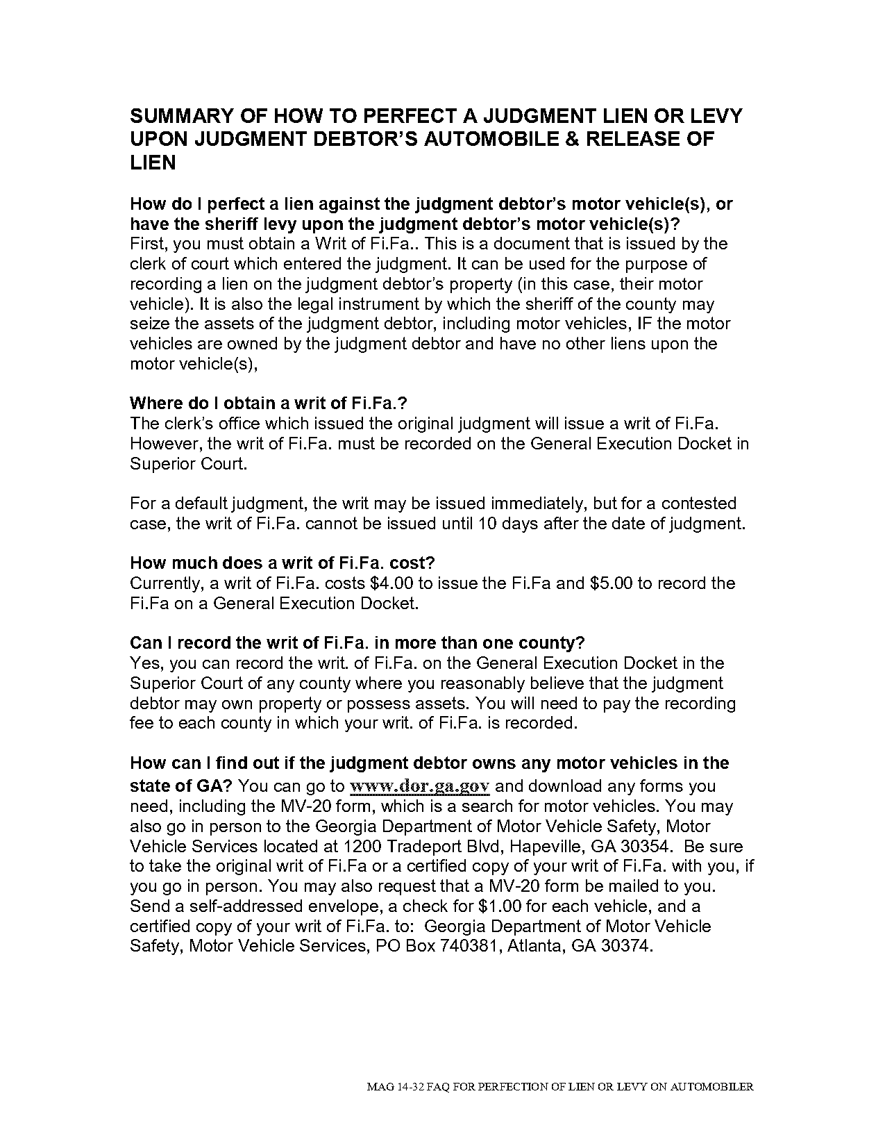 georgia department of motor vehicles title lien release