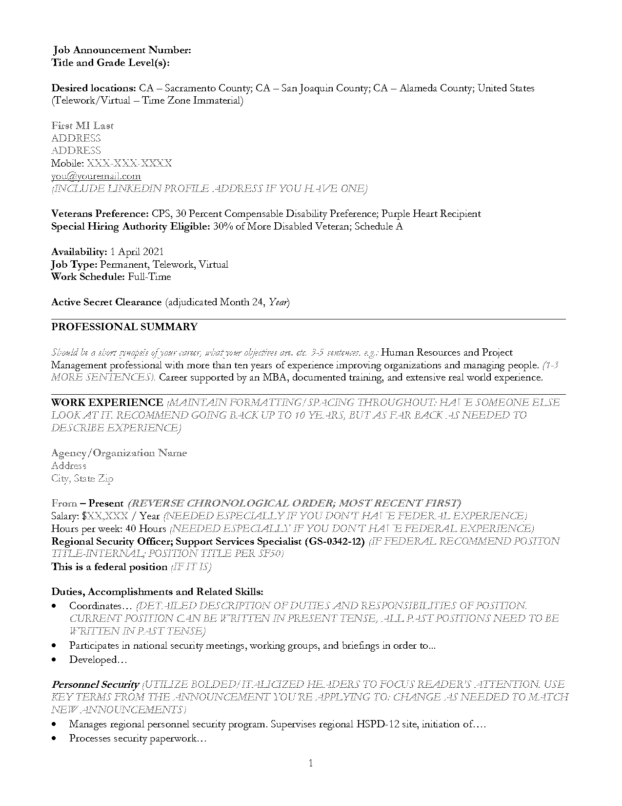 example resume of security guard