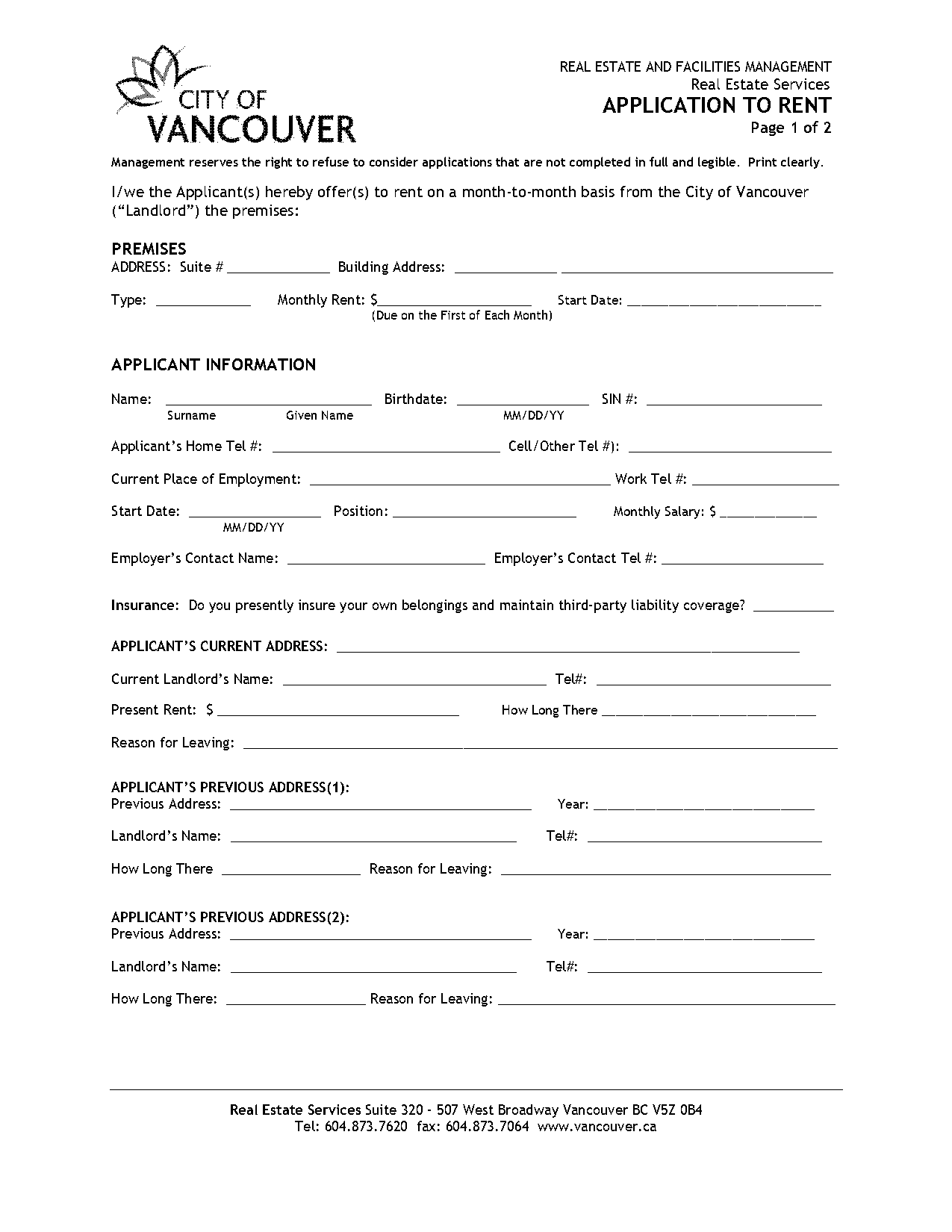 city of vancouver housing application