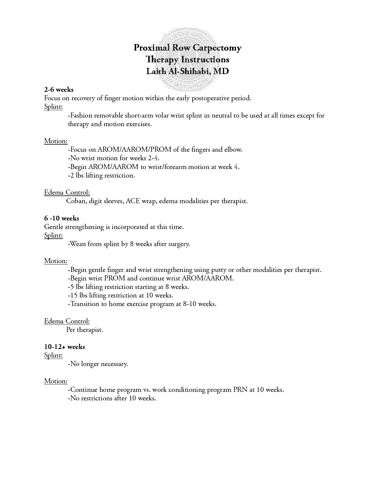 proximal row carpectomy rehabilitation protocol