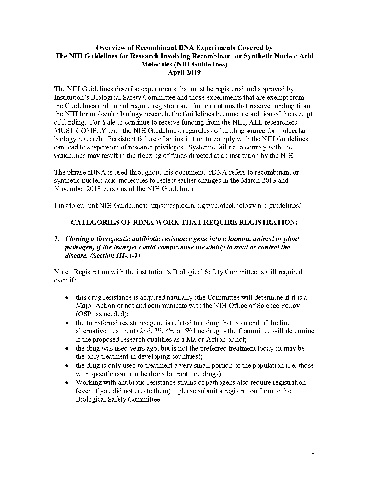 nih requires research registration for rdna experiments at the