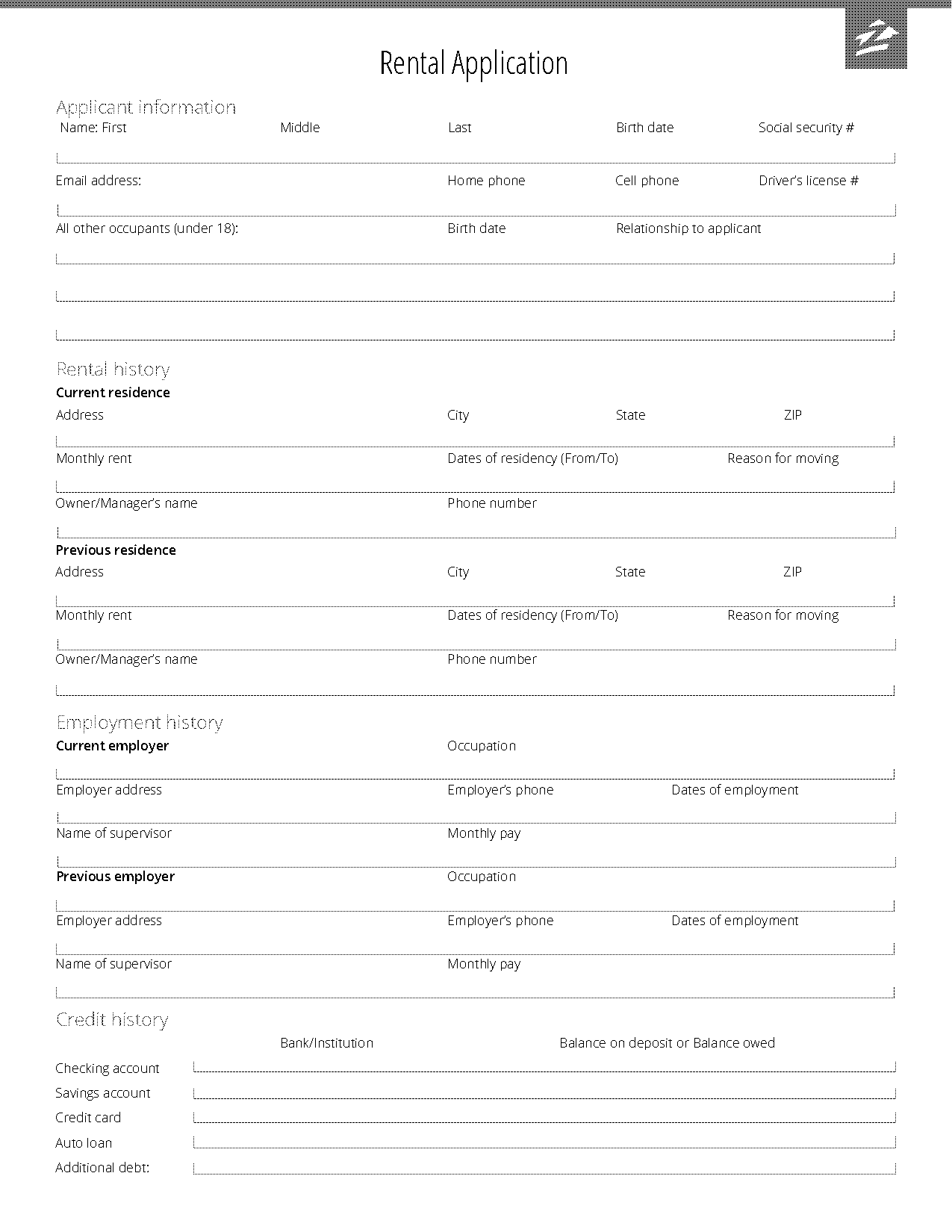 zillow rent application form