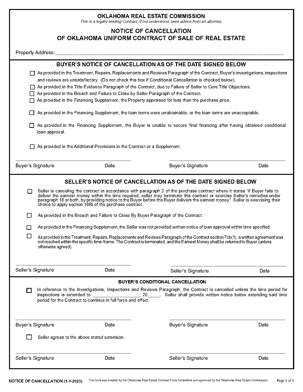 real estate cancellation of a contract letter