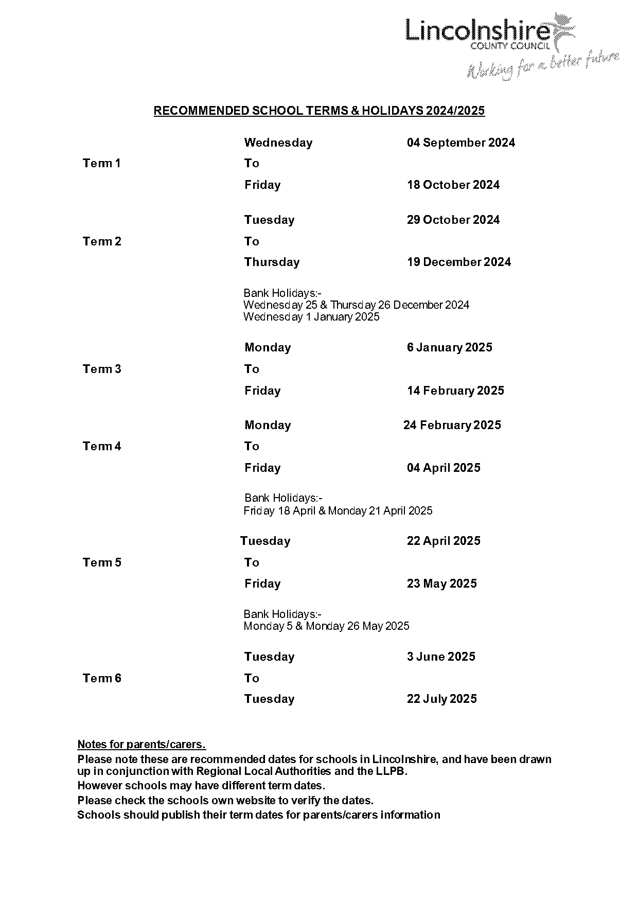 lincolnshire primary school term times