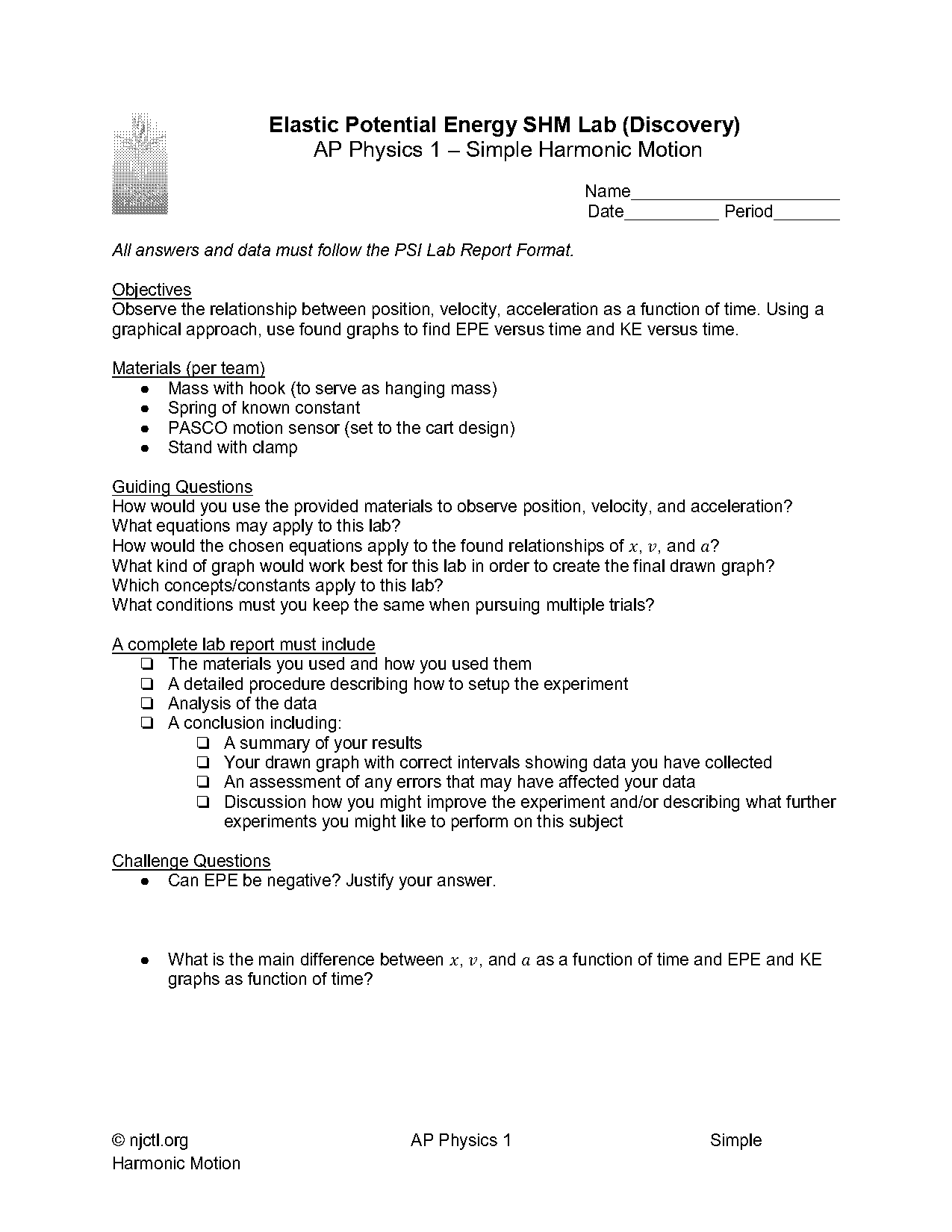 energy in simple harmonic motion lab report answers