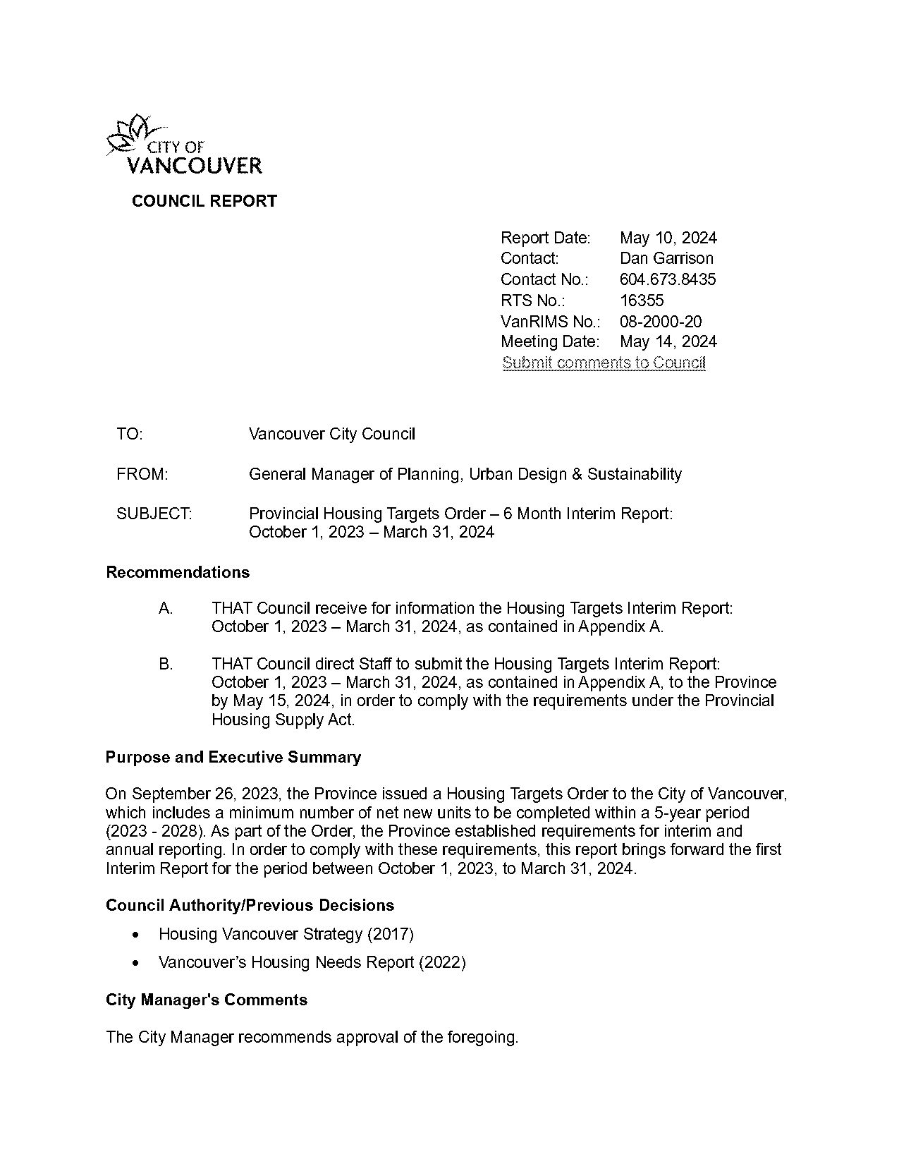 city of vancouver housing application