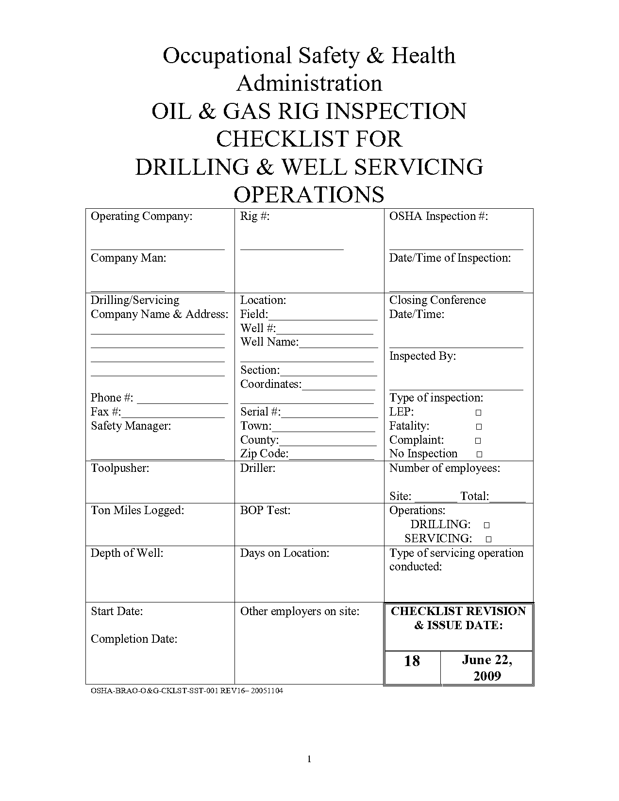 rig safety inspection checklist