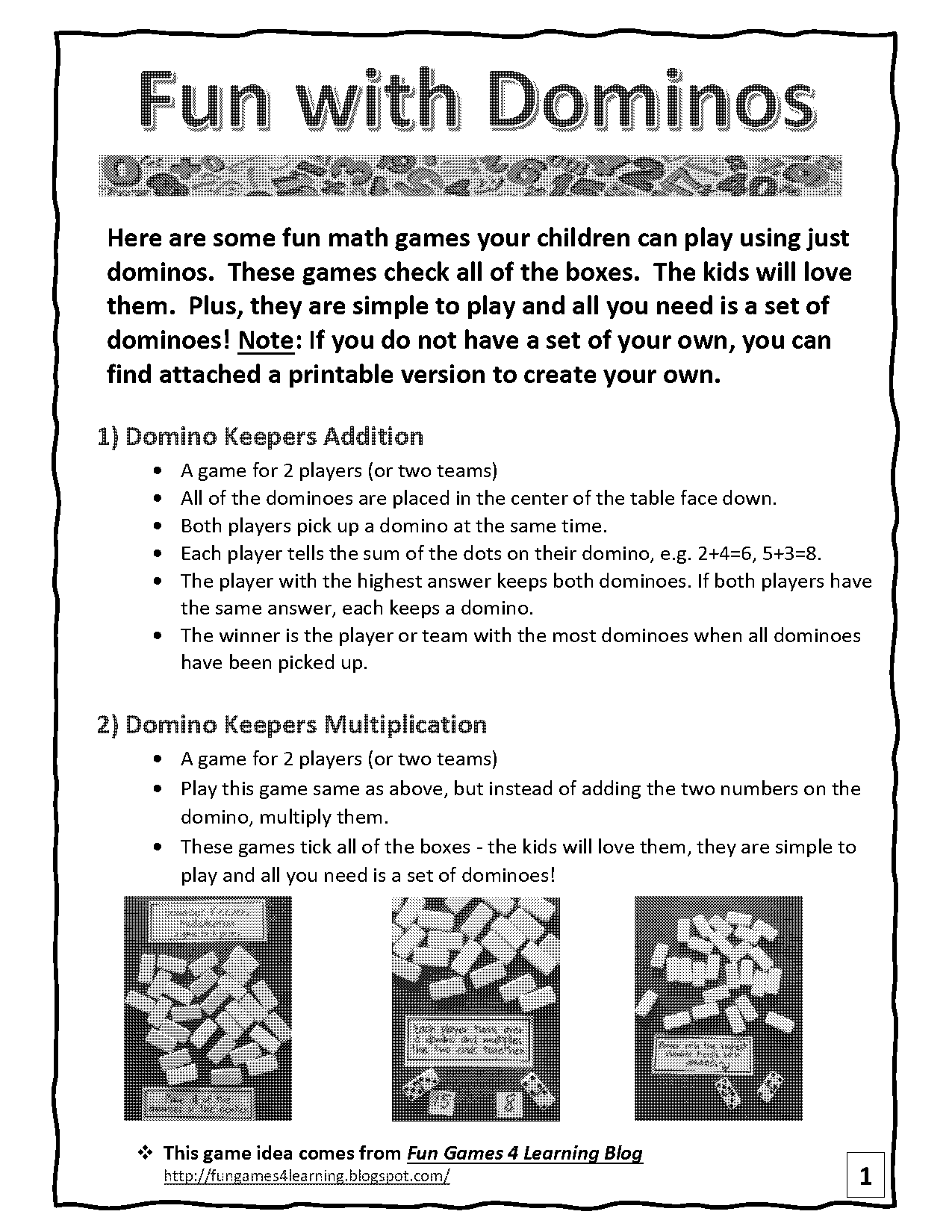 free printable domino worksheets for first grade