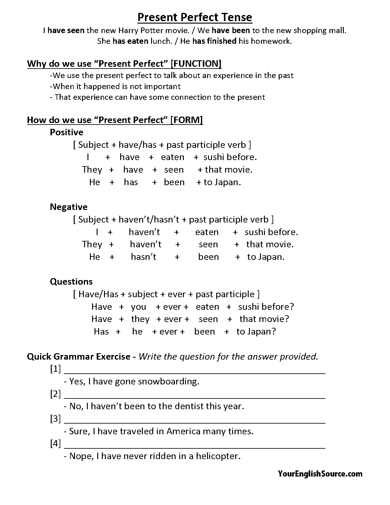 present perfect simple شرح