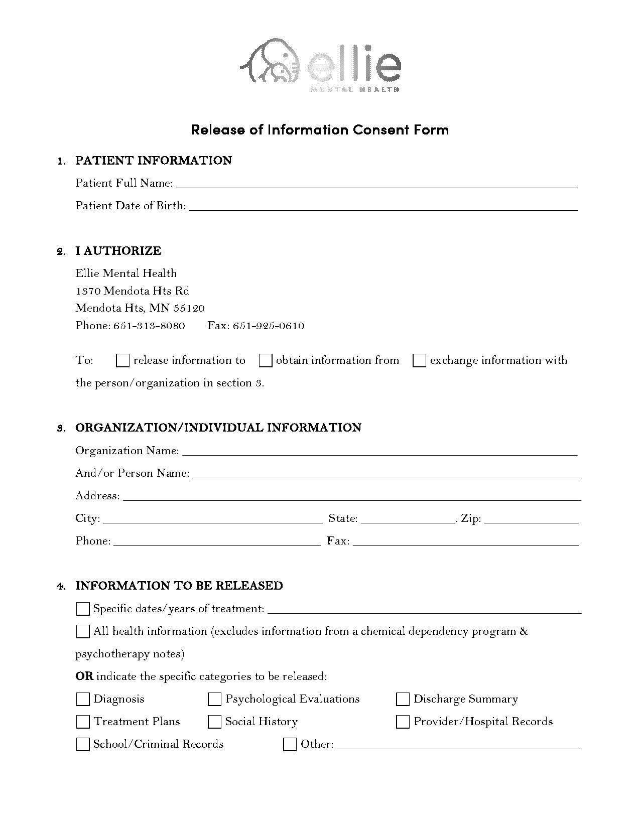 authorization to release information form mental health