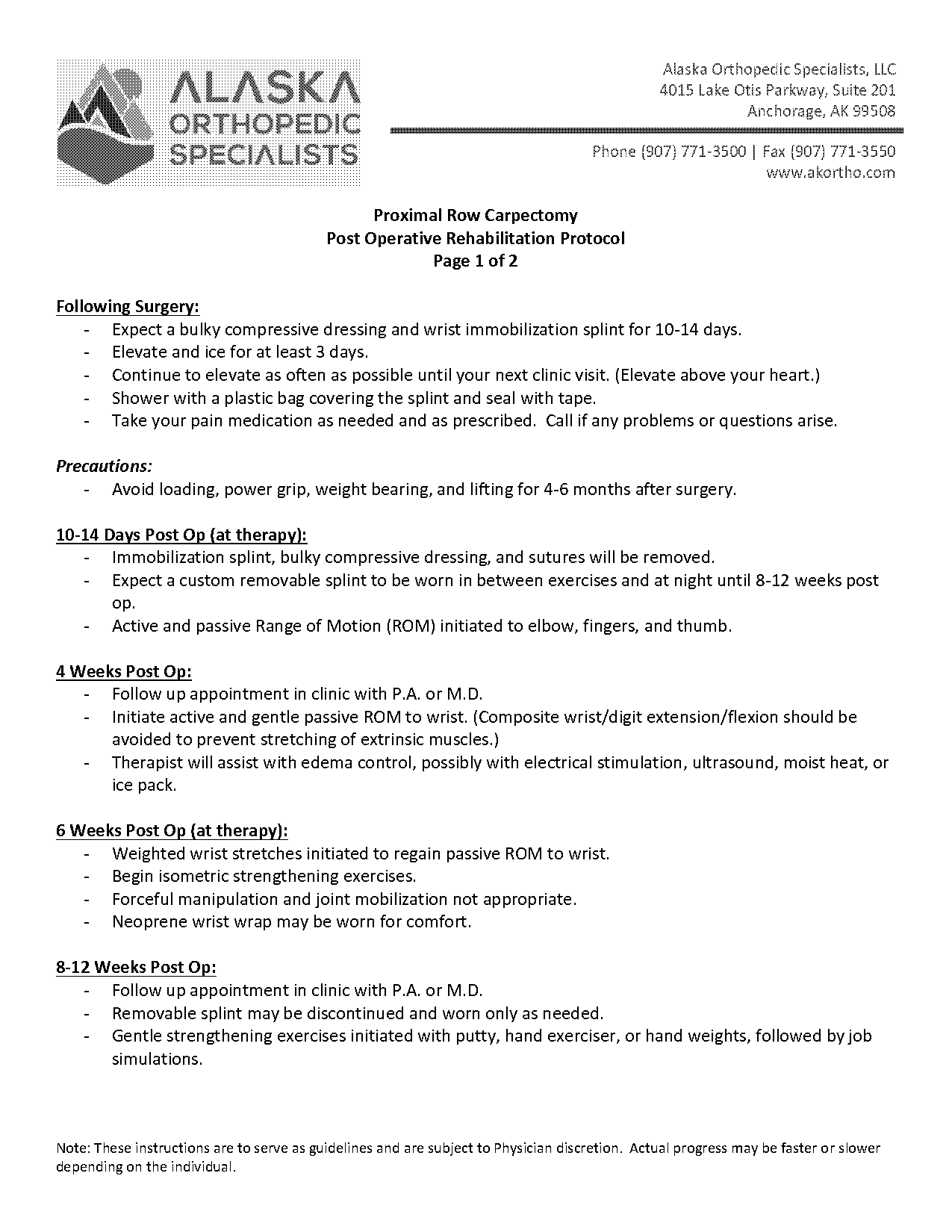 proximal row carpectomy rehabilitation protocol