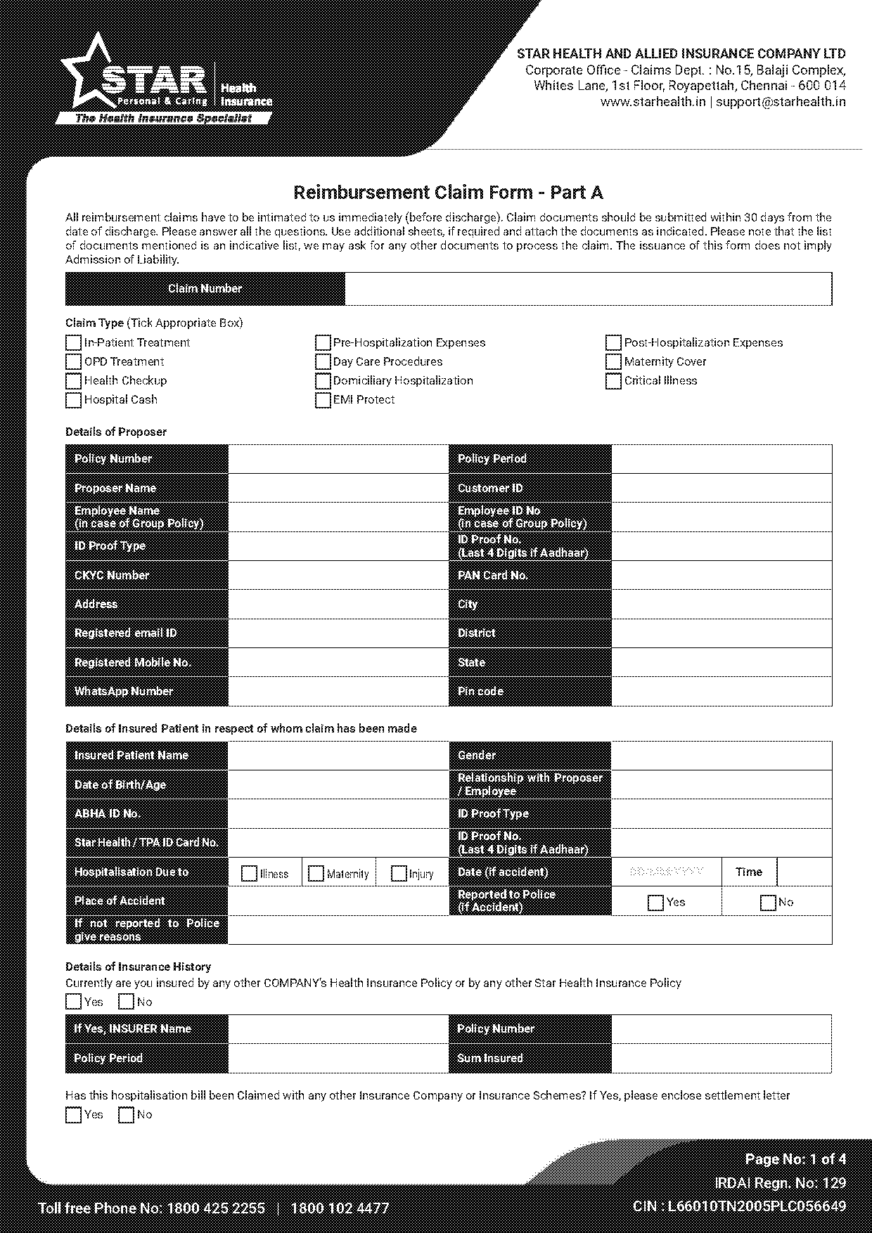 download claim form star health