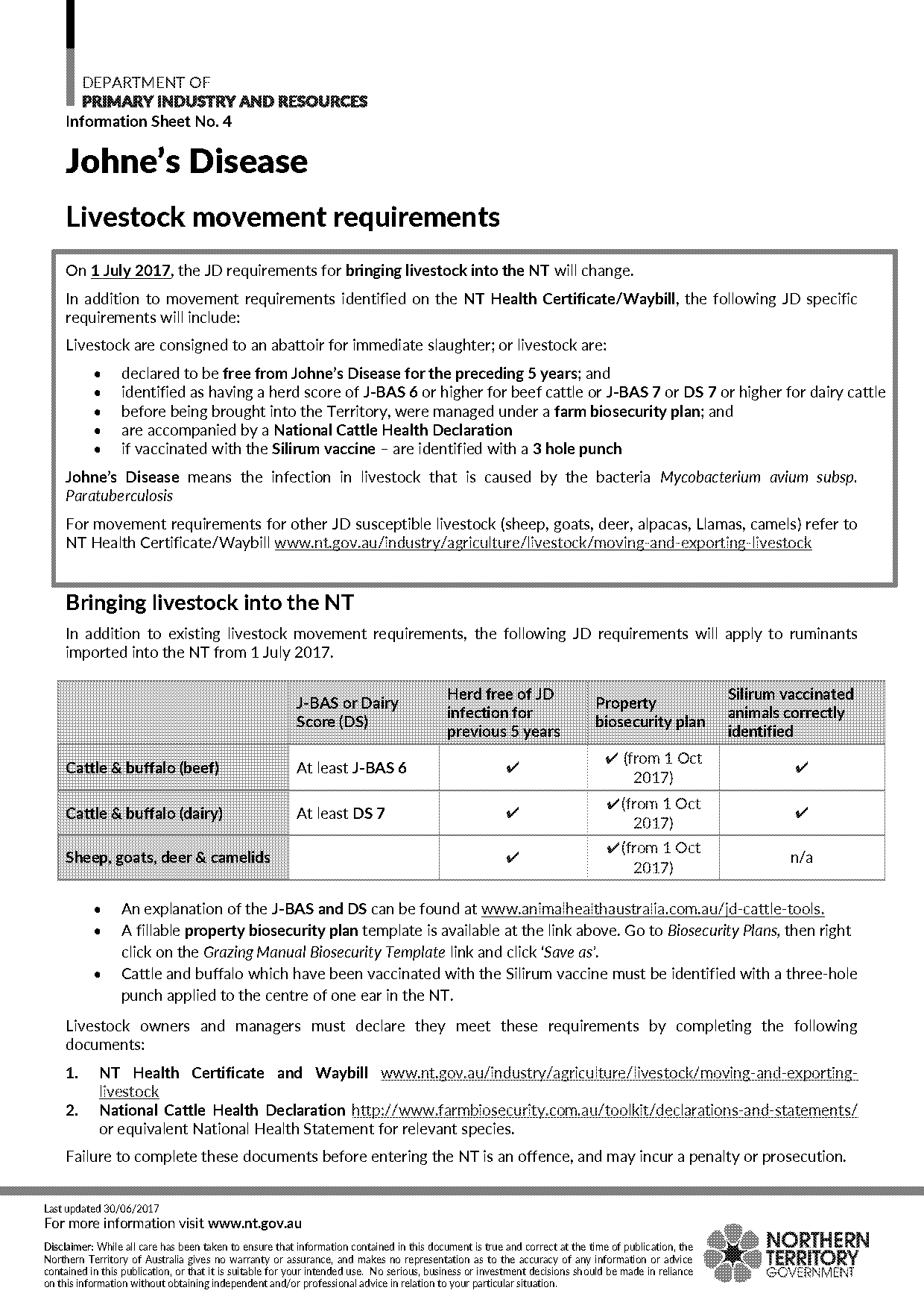 national cattle health declaration form