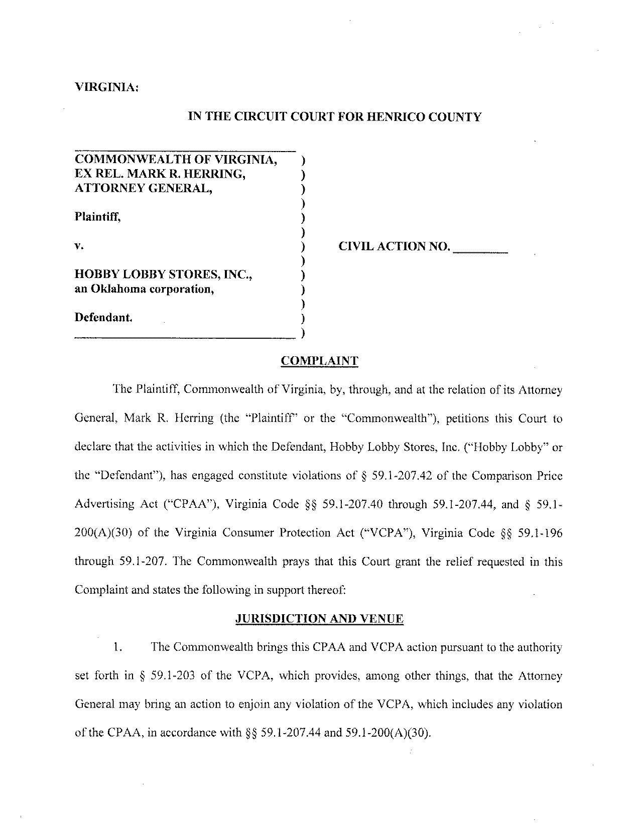 virginia sample complaint legal