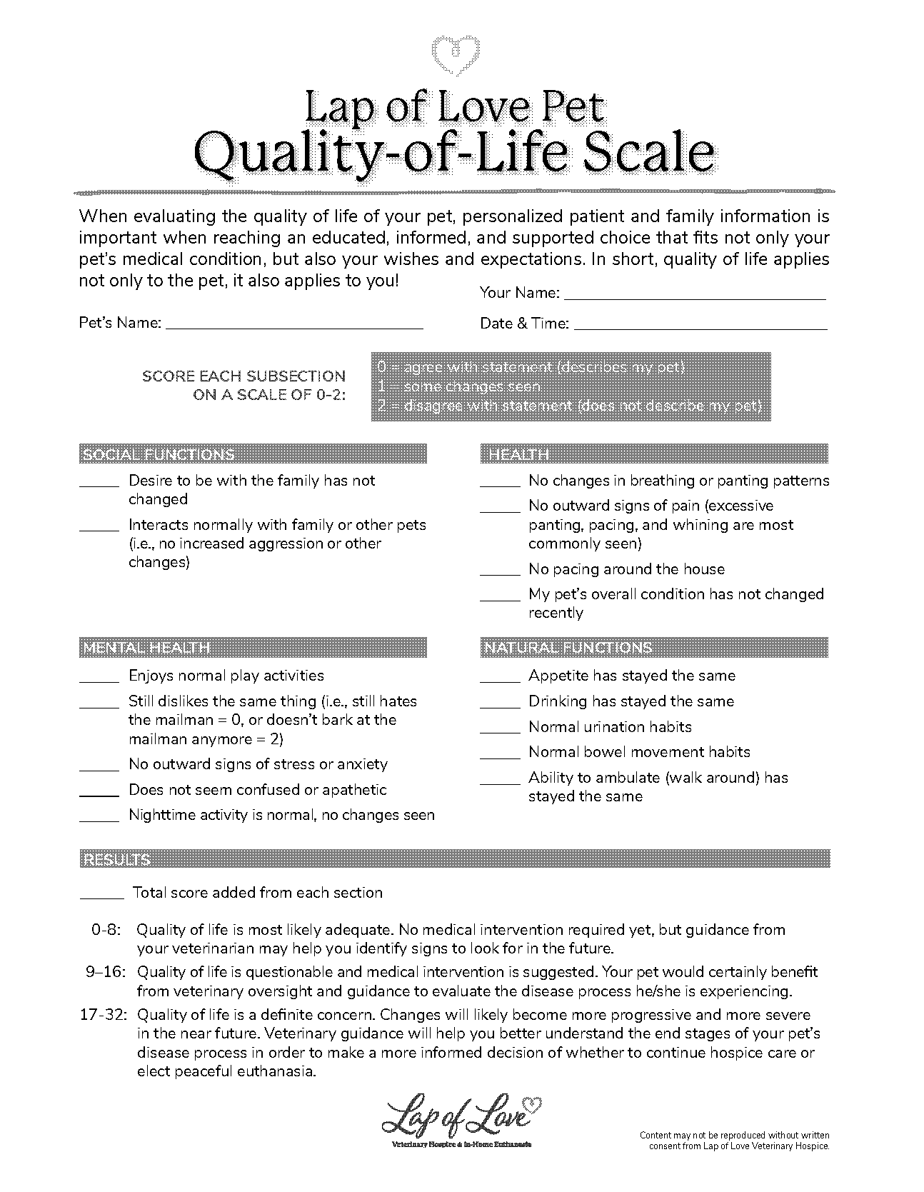 quality of life at the end of life questionnaire