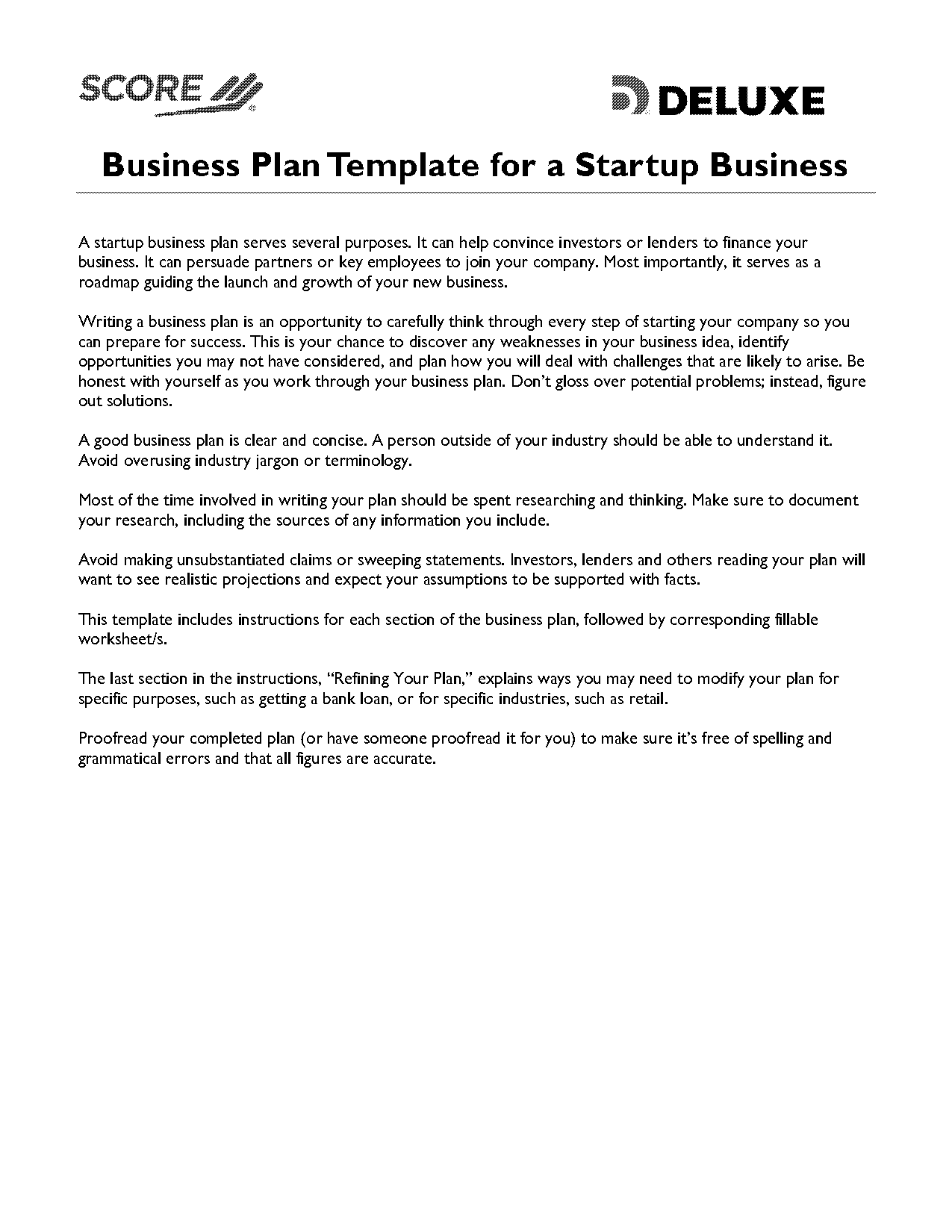 business plan opening page template