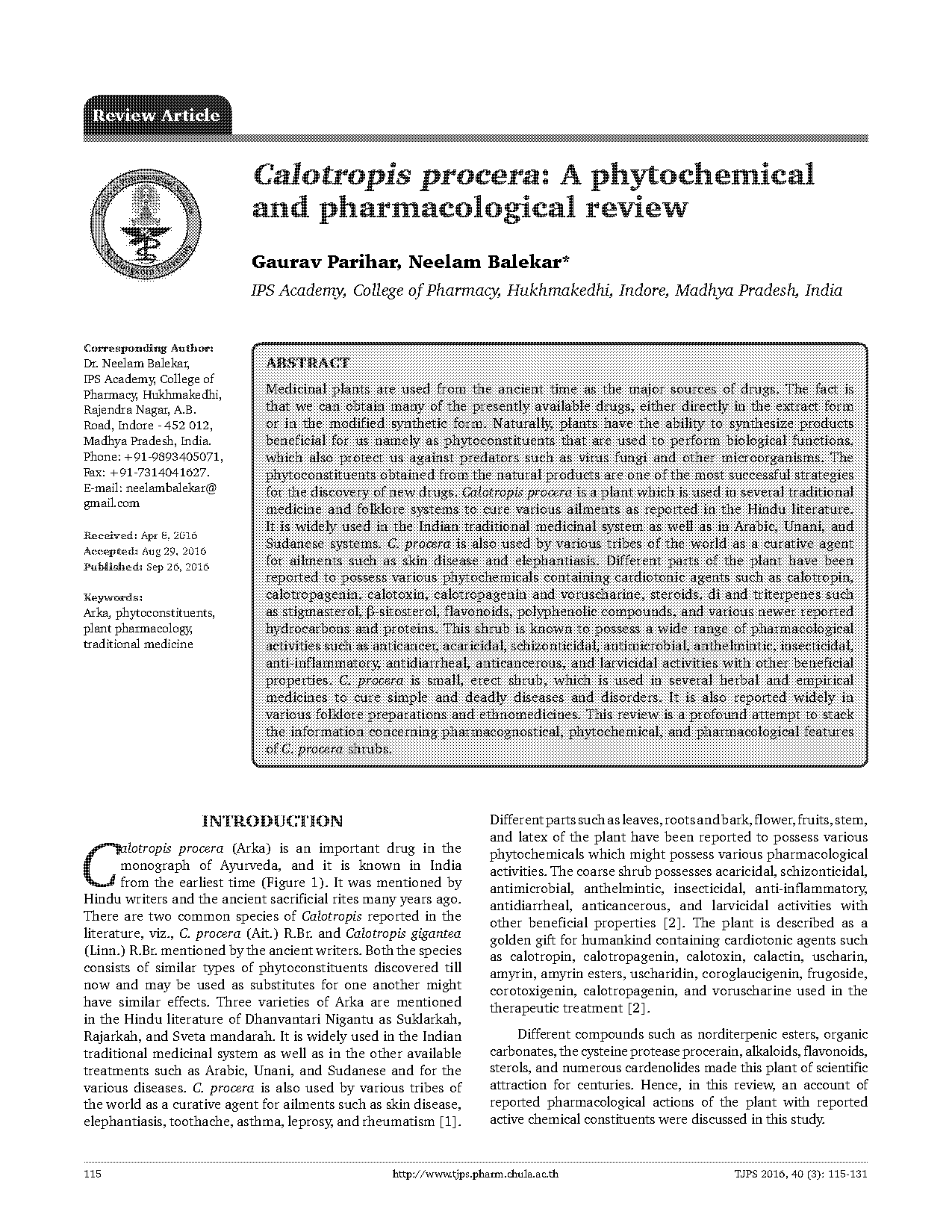 medicinal uses and pharmacological properties of calotropis procera