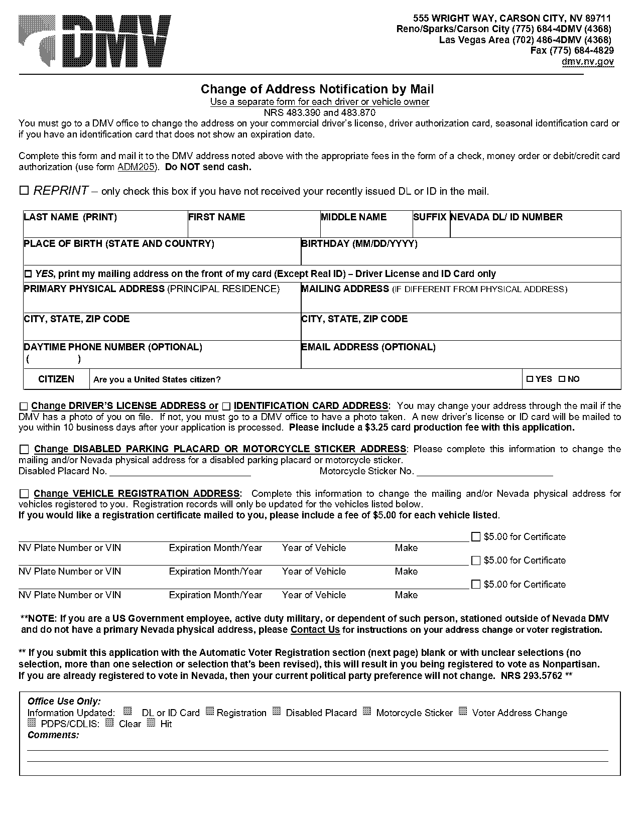 mailing address renewal of registration bmv