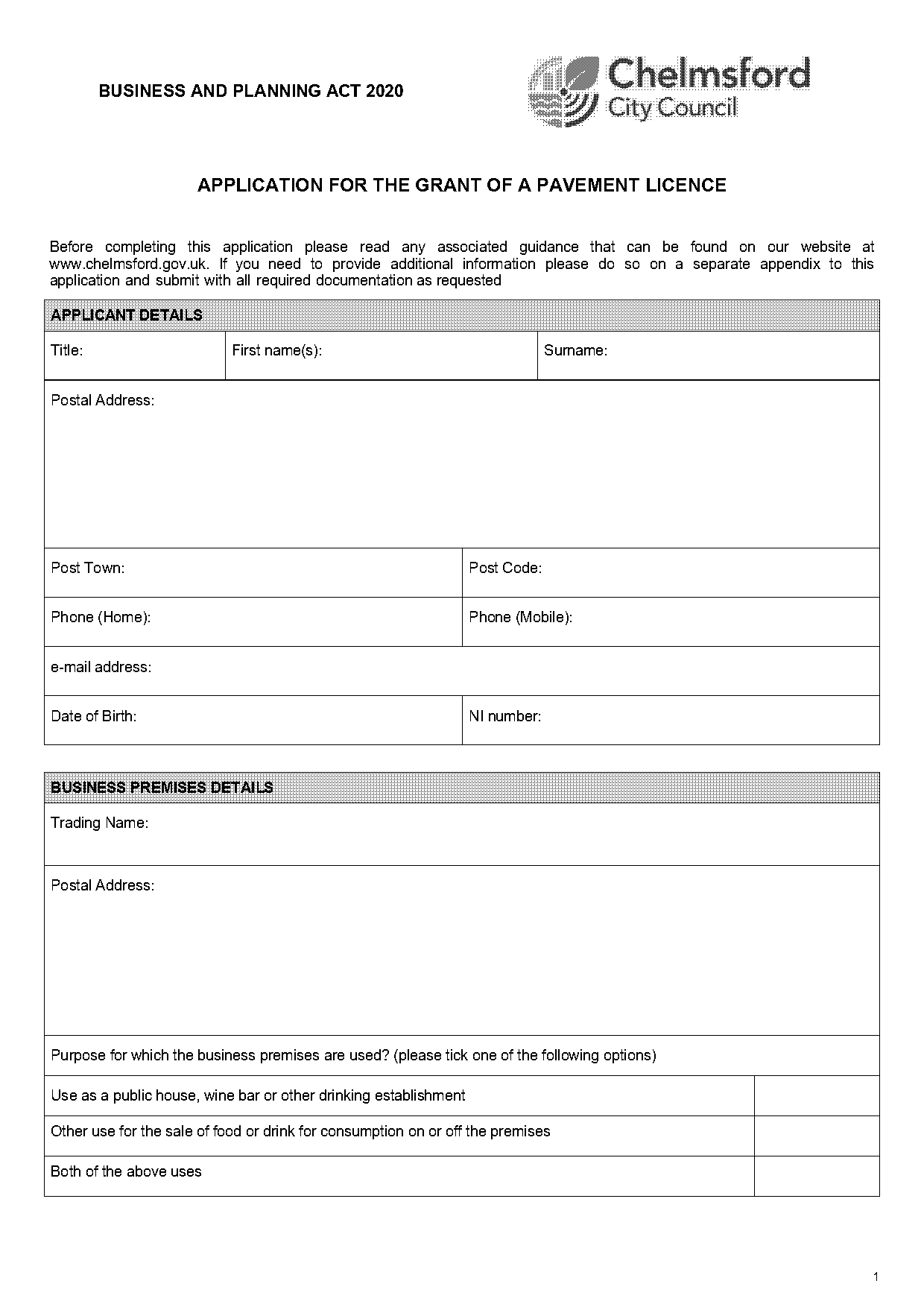 chelmsford council planning application fees