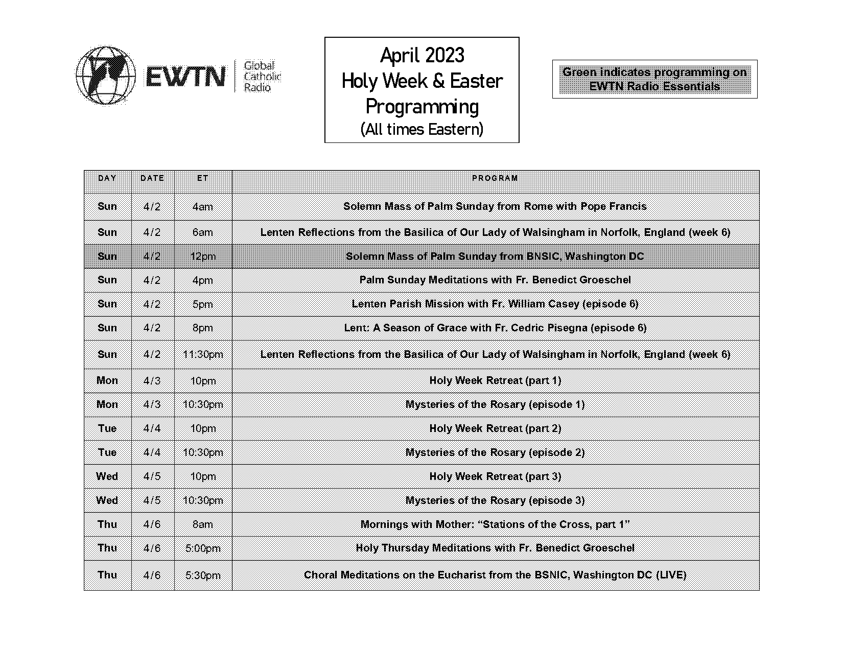 ewtn mass schedule for today