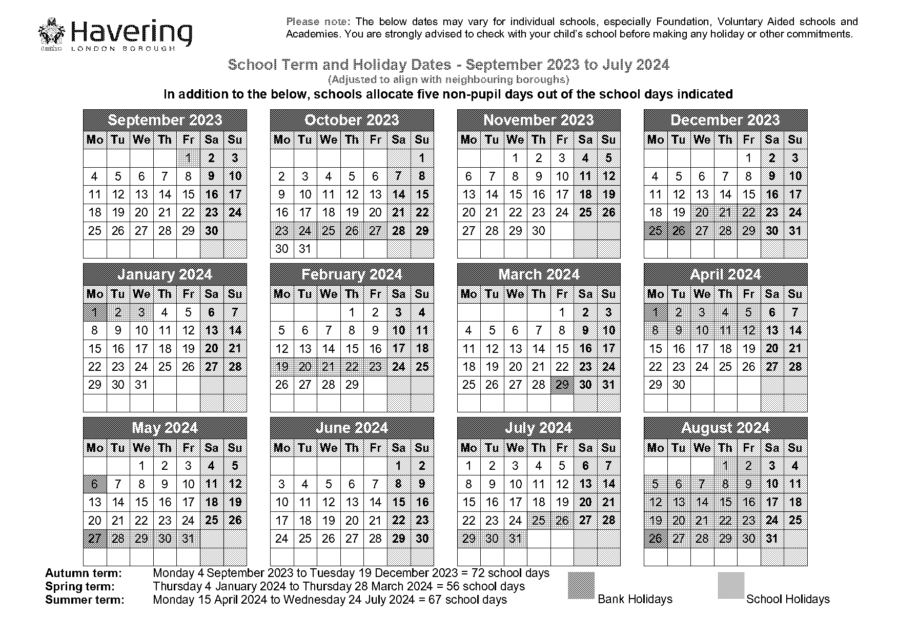 havering council school term dates