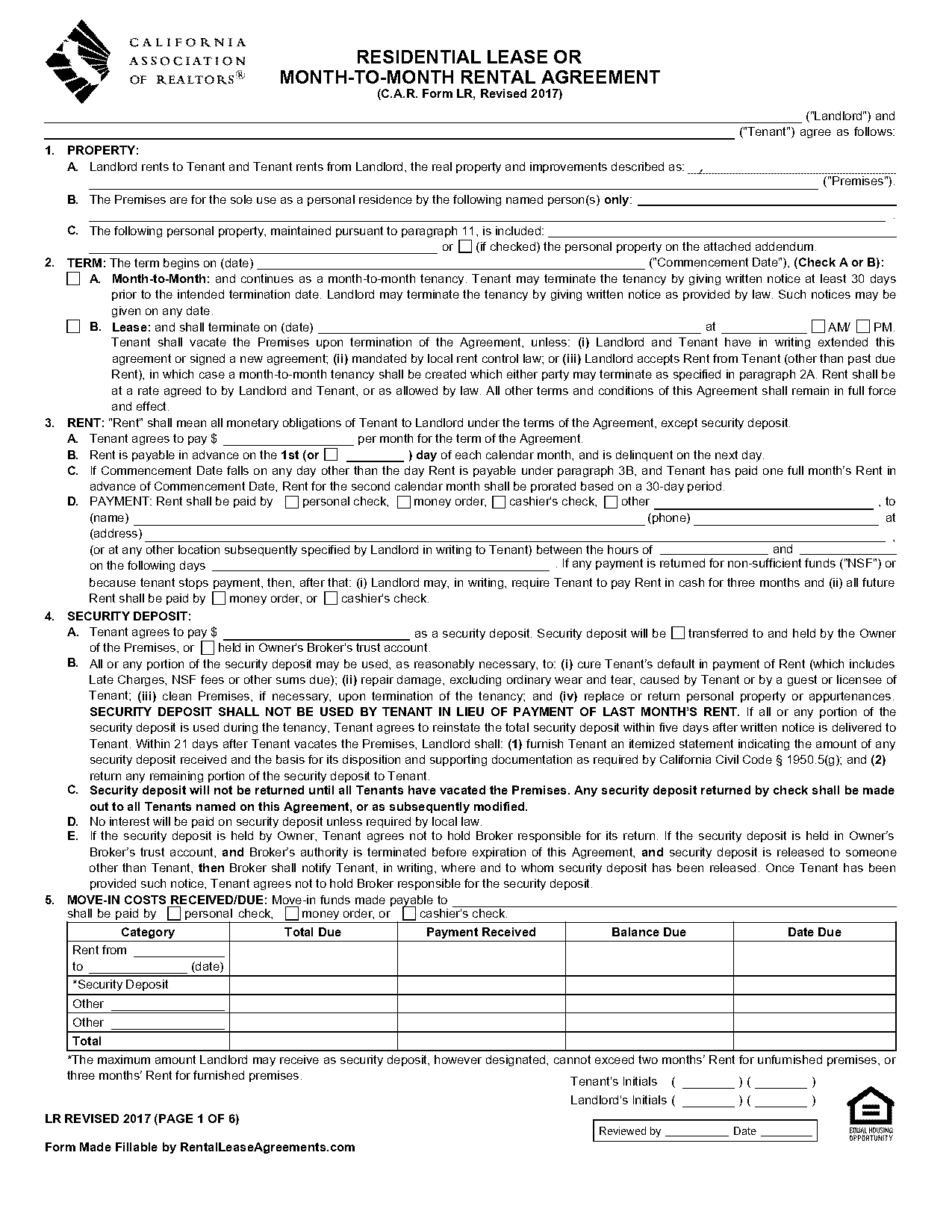 california association of realtor lease agreement form