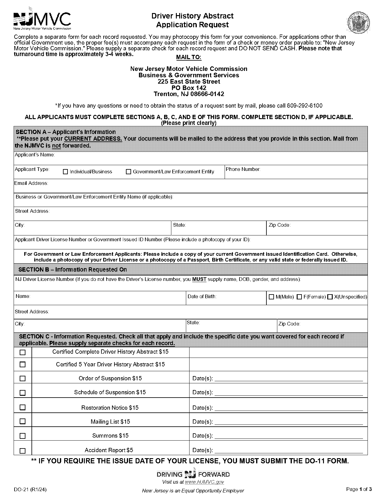 new jersey dmv access drivers record