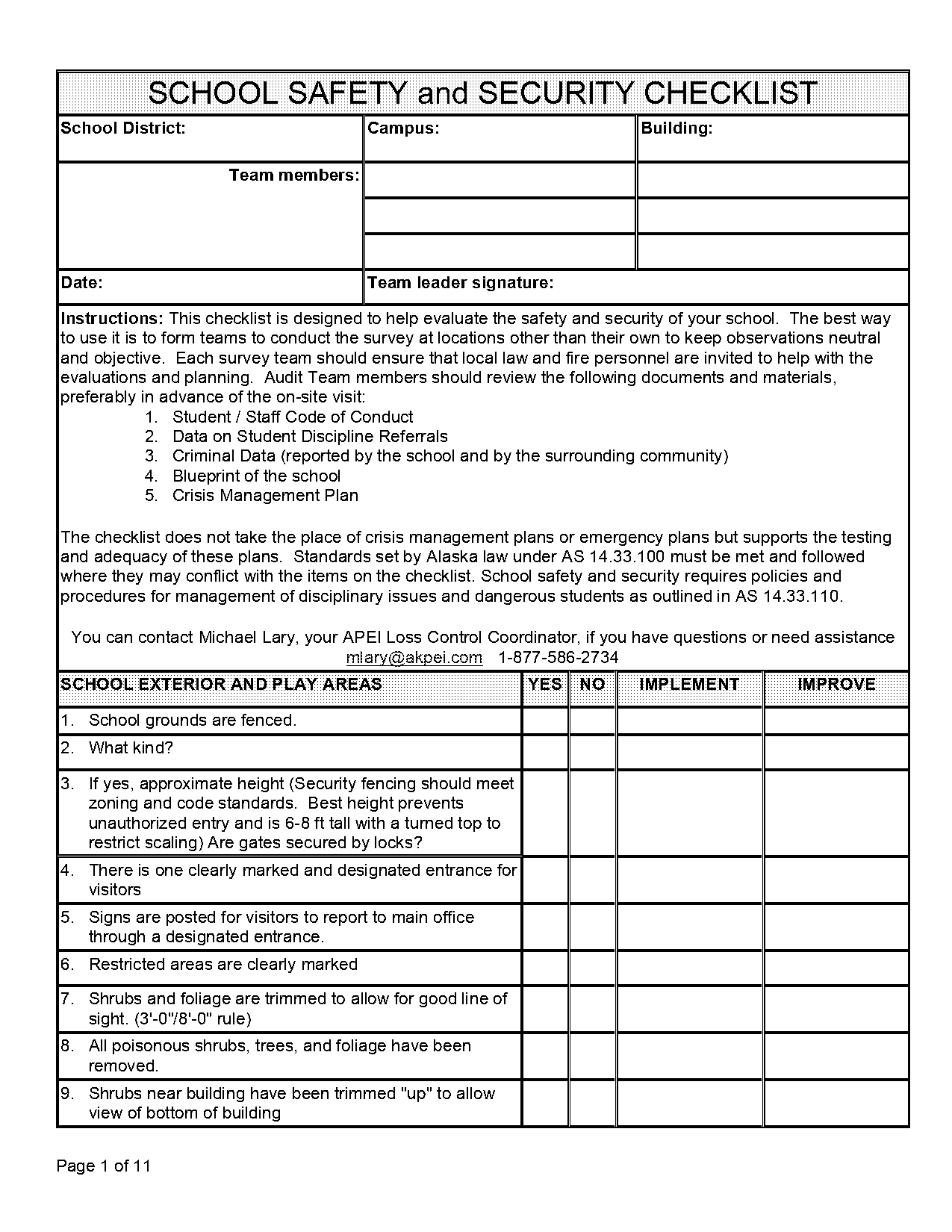 school safety checklist pdf