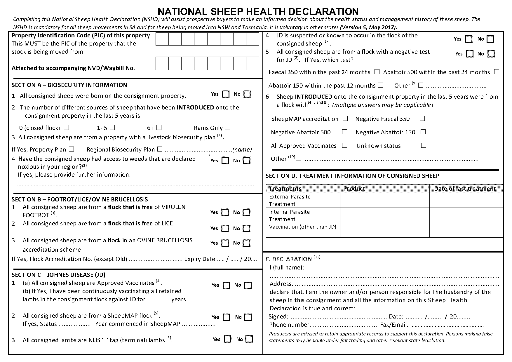 national cattle health declaration form