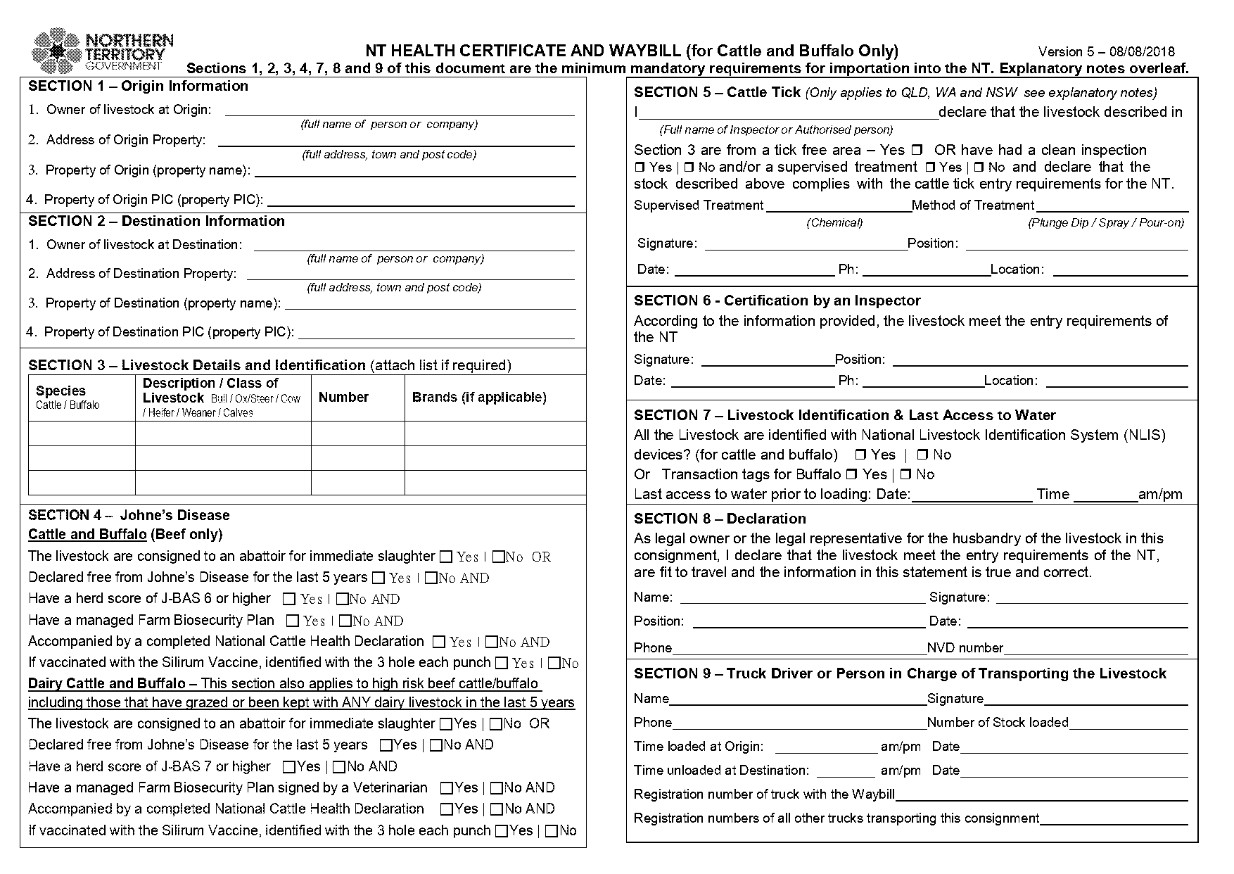 national cattle health declaration form