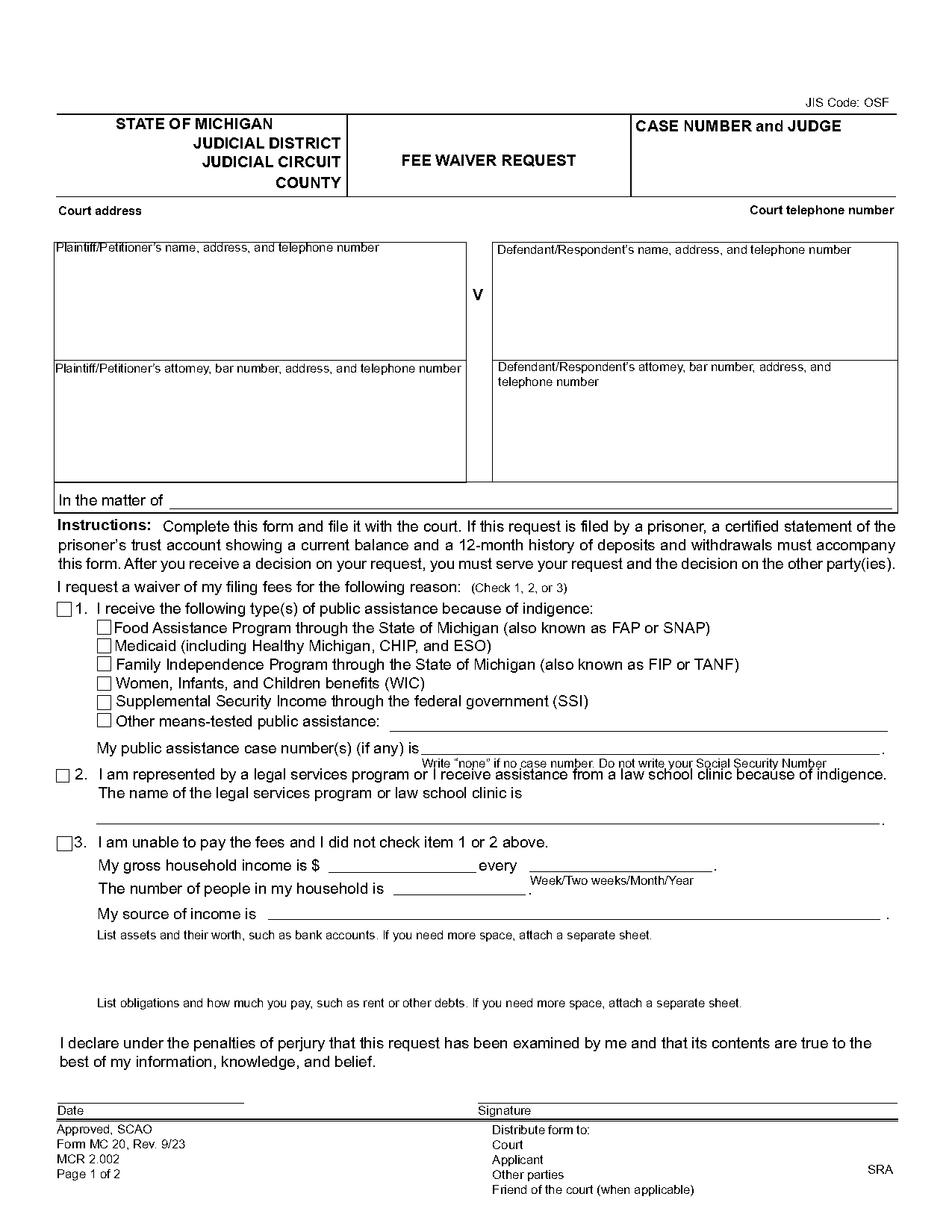 legal aid fee waiver form