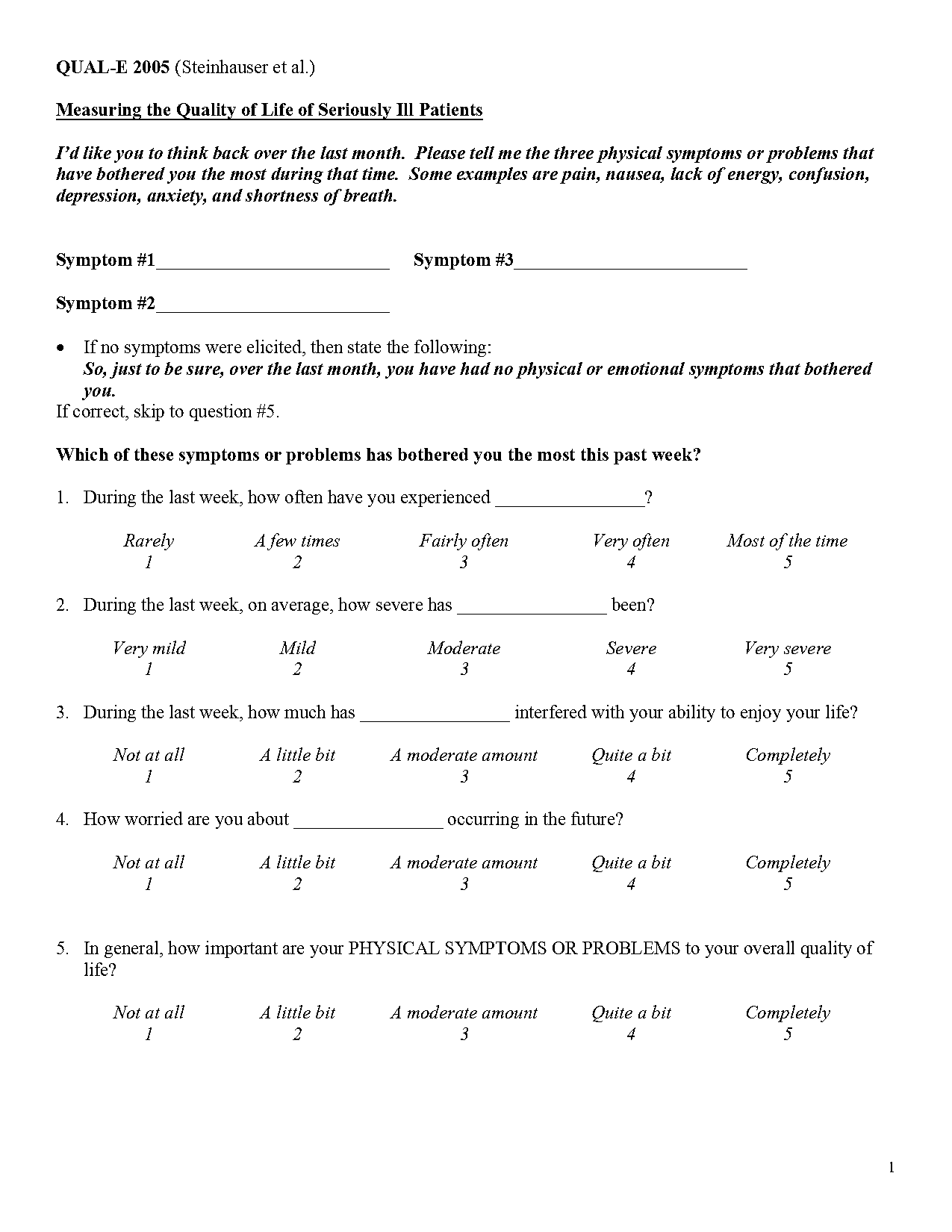 quality of life at the end of life questionnaire