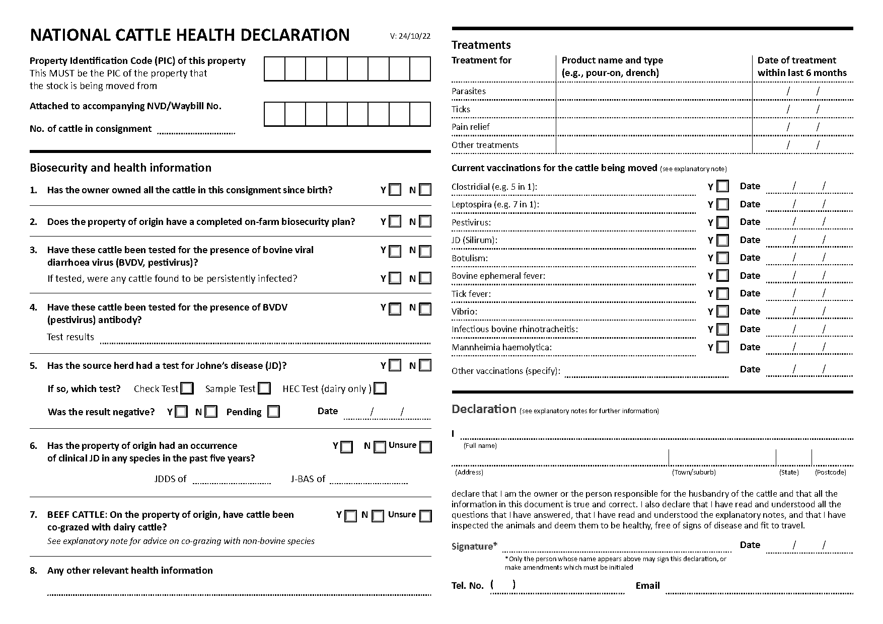 national cattle health declaration form