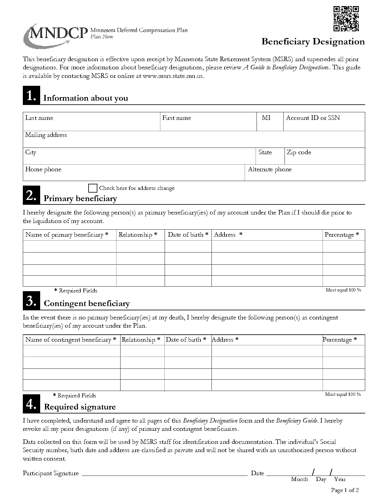 free asset beneficiary form template