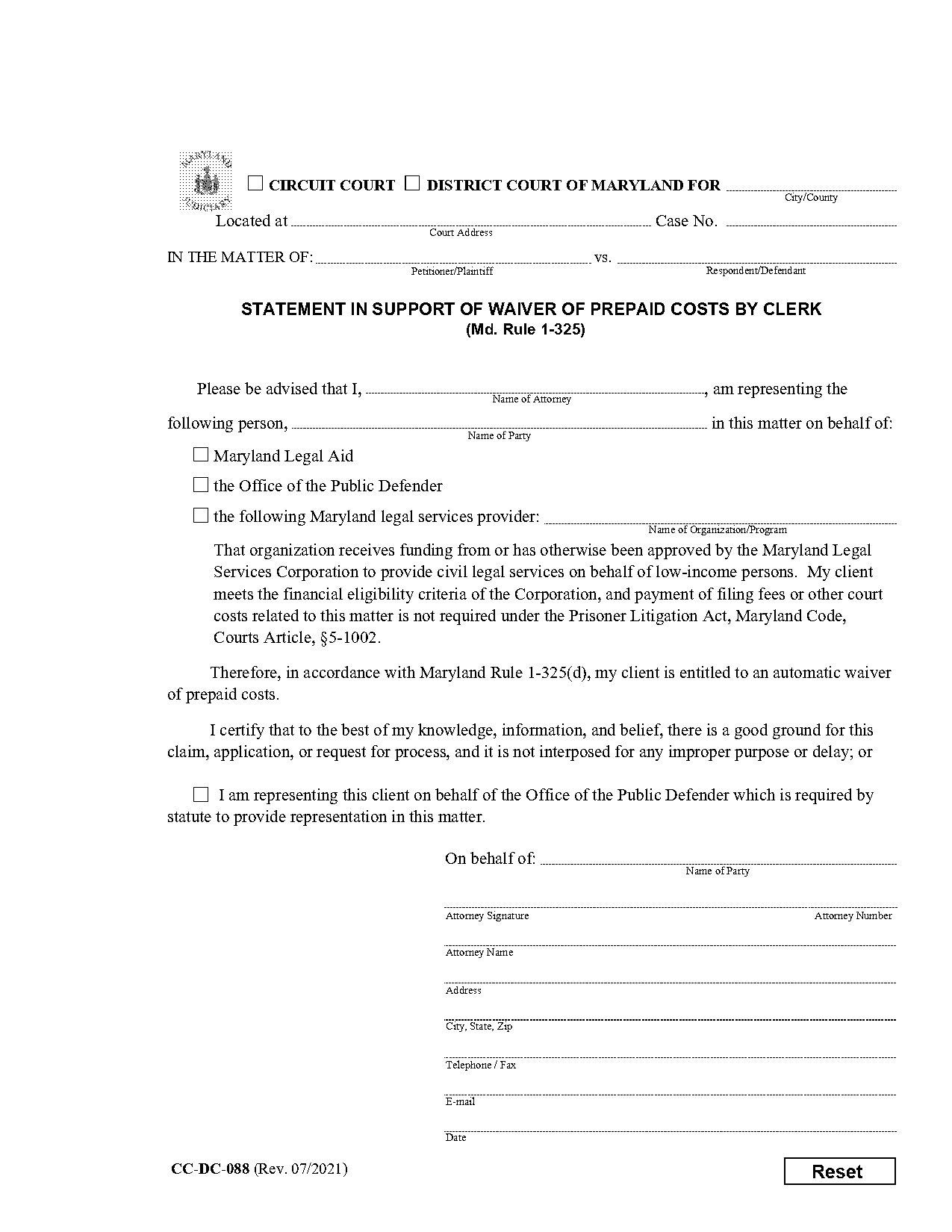 legal aid fee waiver form