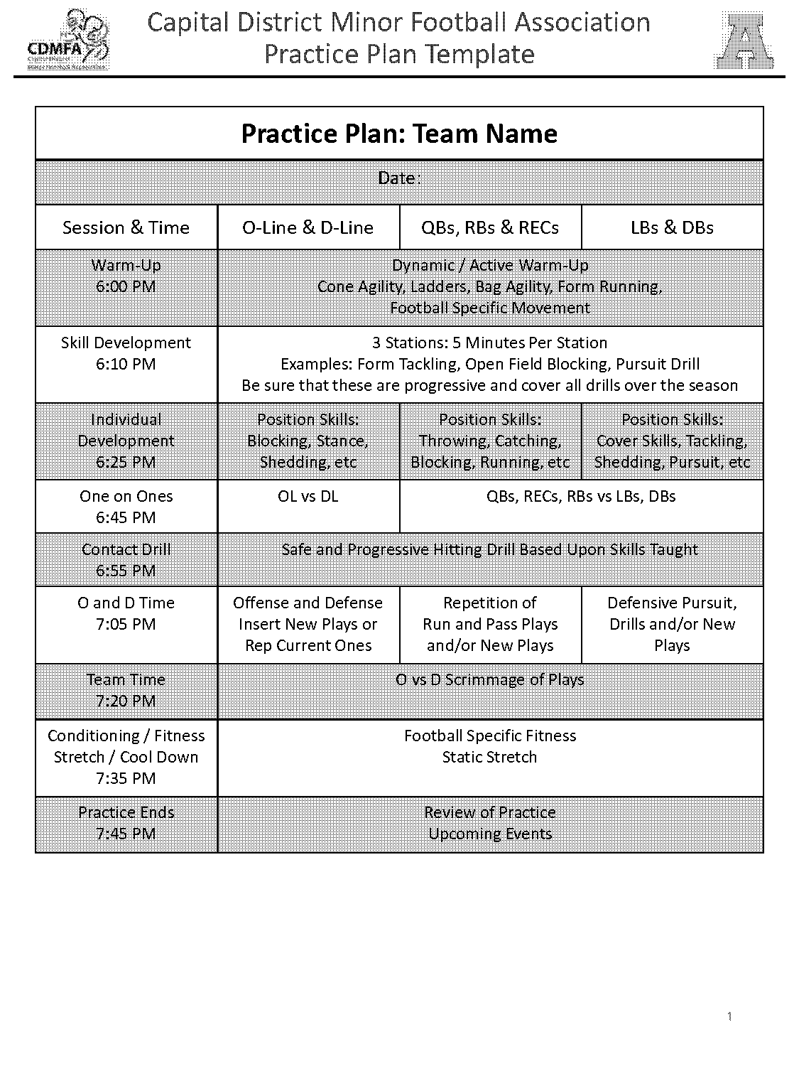 football defensive practice plan template