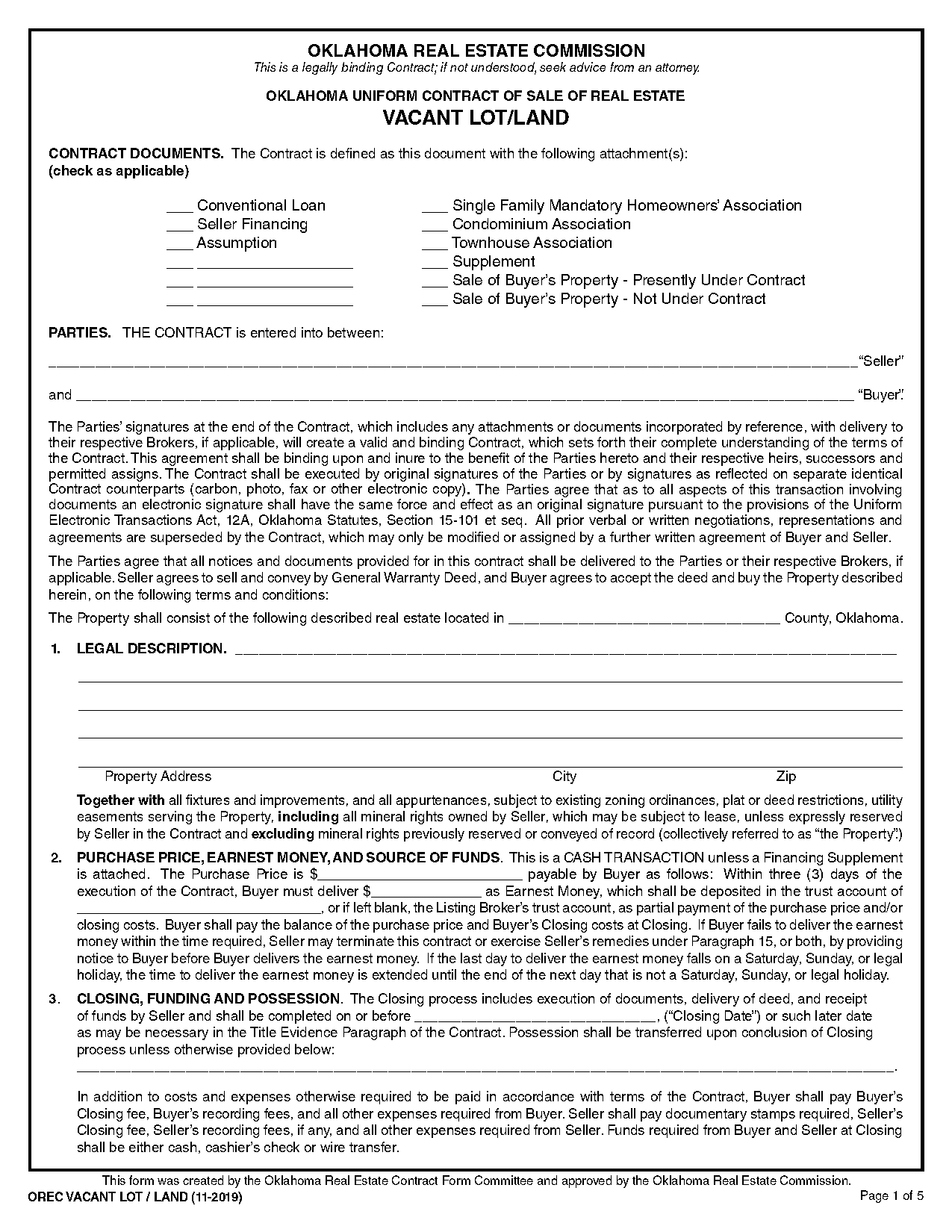 land buying agreement form