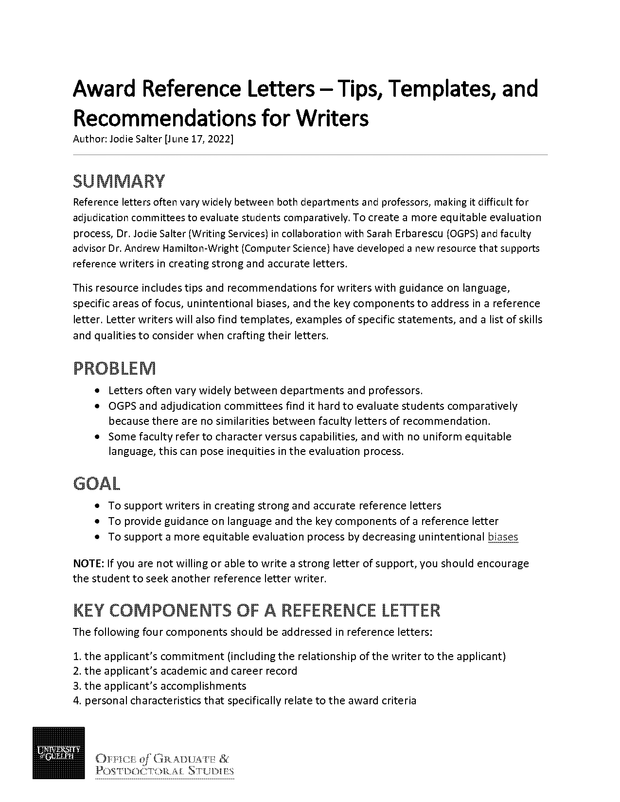 how to write letter of recommendation for award