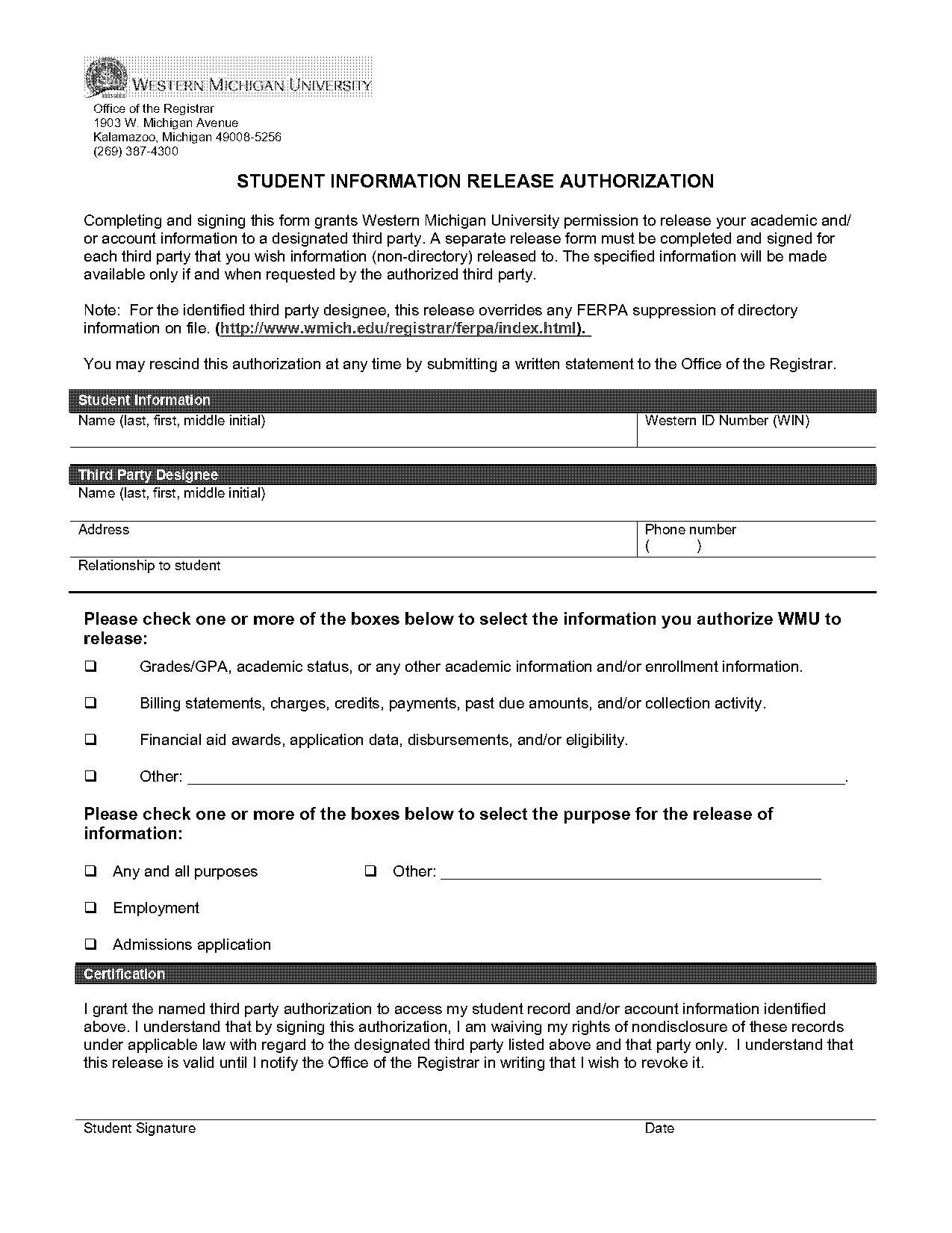 michigan ferpa consent form